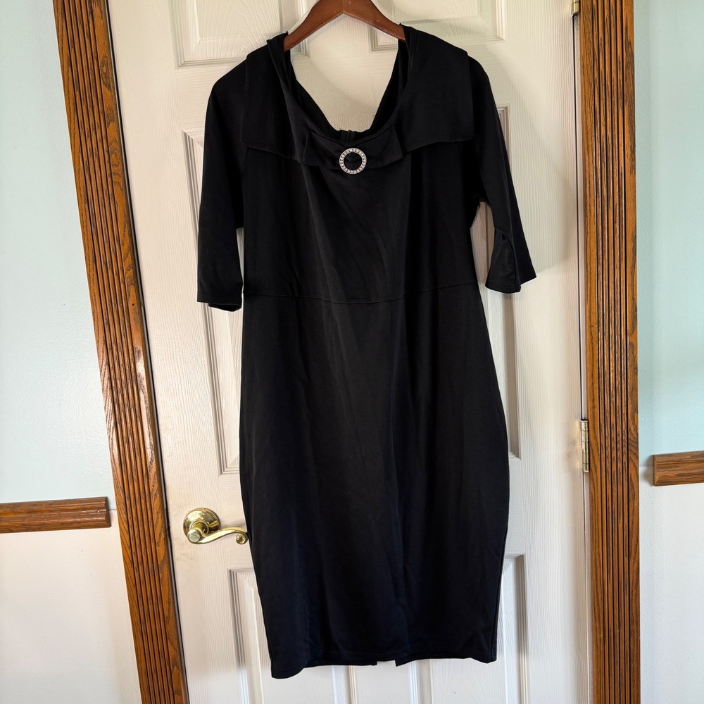 Retro & Vintage Unique Vintage Black Dress Sheath Rhinestone Collar Party Career